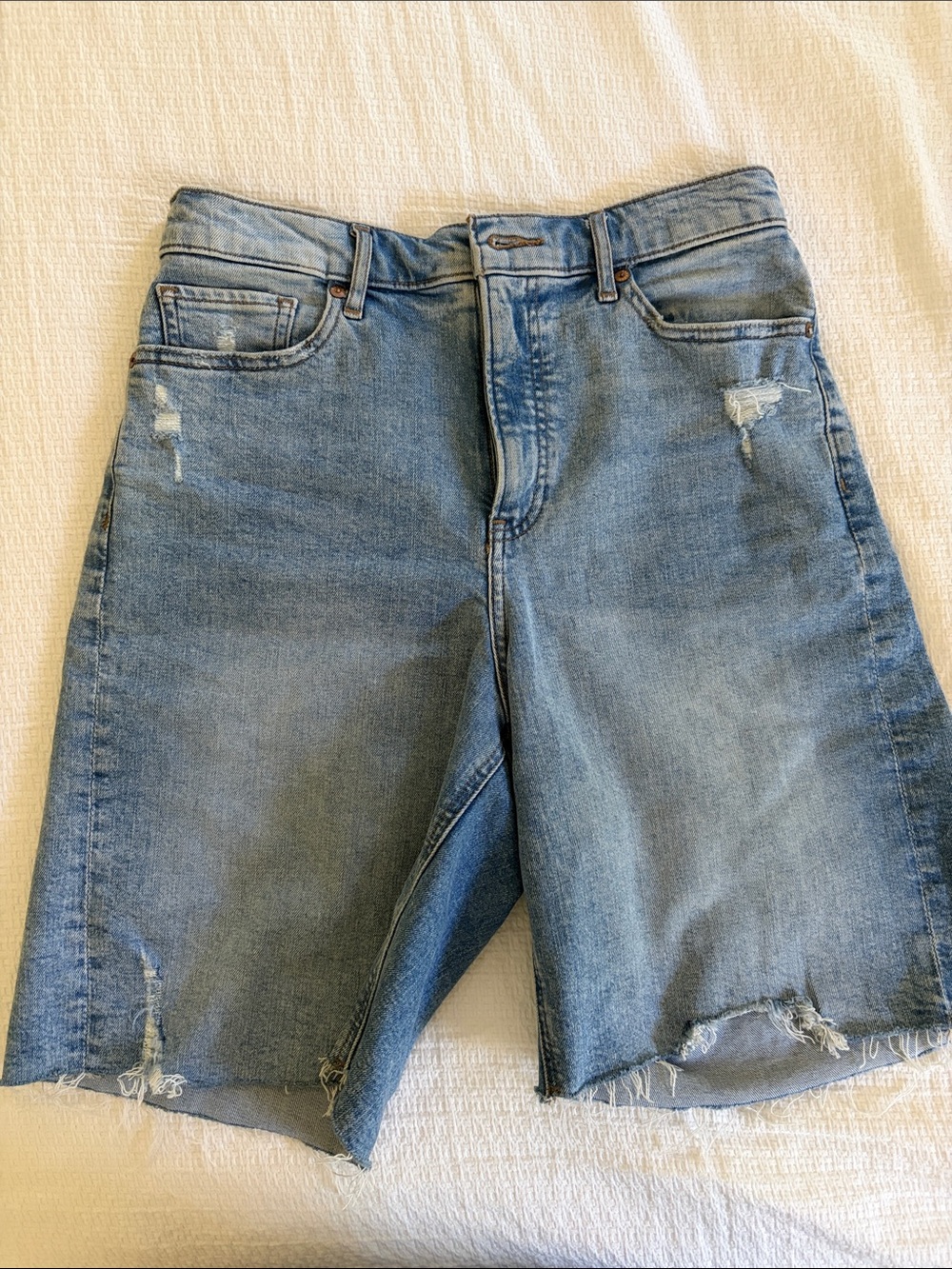 Express Light Wash Distressed Denim Bermuda Shorts